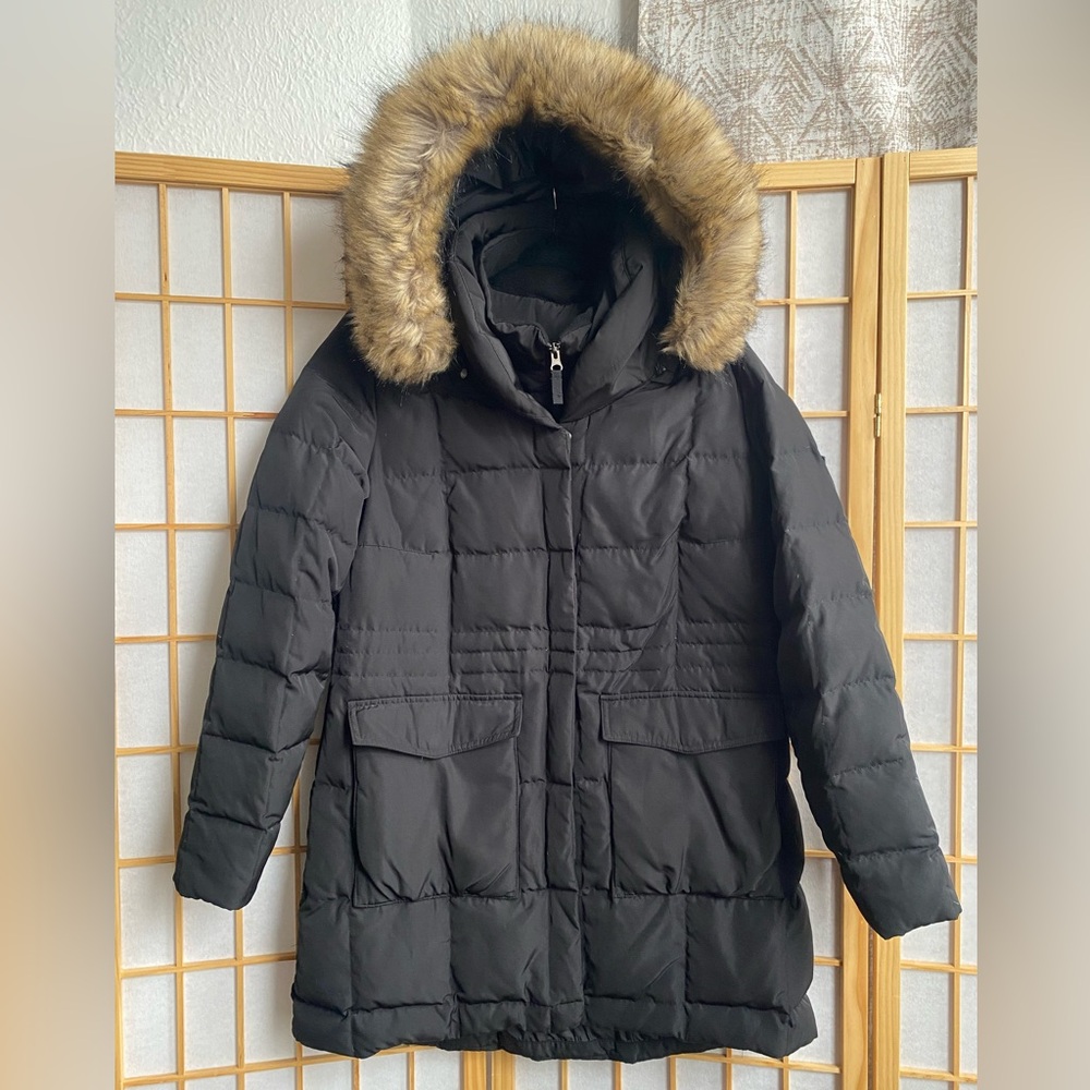 Eddie Bauer Black Down Parka with Faux Fur Hood